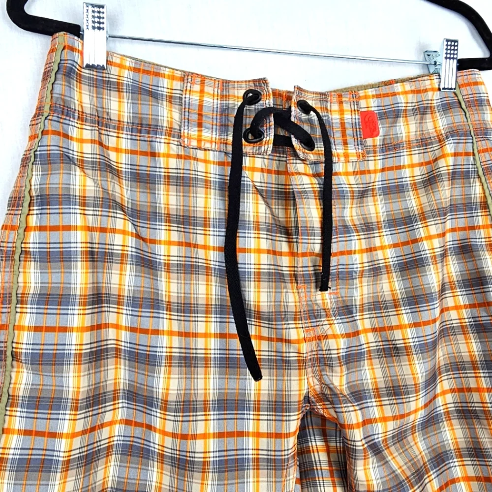 The North‎ Face Board Shorts Orange Gray White Plaid Unlined Men's Size 32